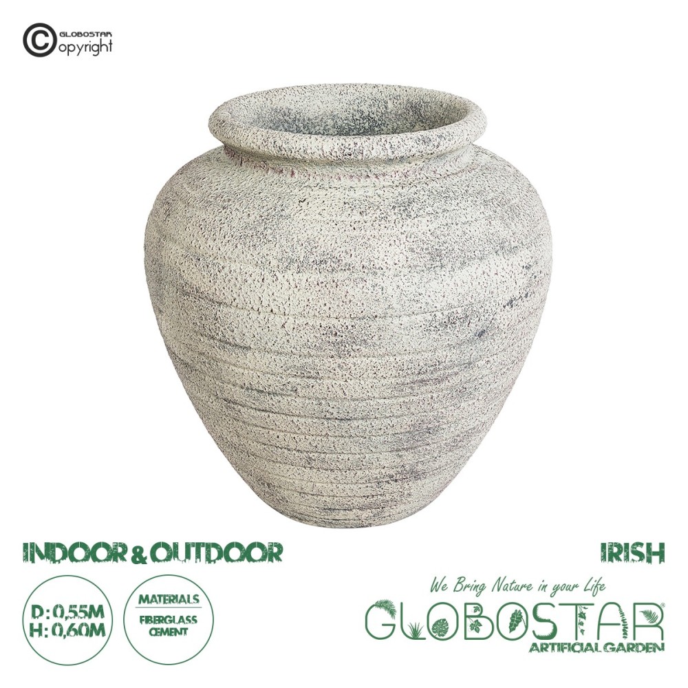 GloboStar® Artificial Garden IRISH 20722 Επιδαπέδιο Πολυεστερικό Τσιμεντένιο Κασπώ Γλάστρα - Flower Pot Λευκό με Μπεζ Φ55 x Υ60cm